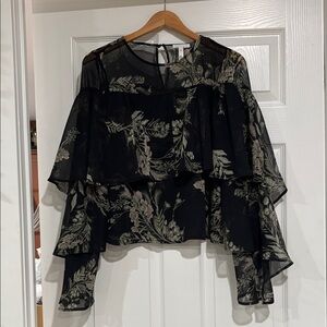 Leith Black Floral Sheer Blouse